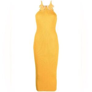 Yellow Ribbed Halter Midi Dress
